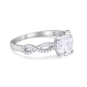 Infinity Shank Engagement Bridal Ring Round Simulated CZ 925 Sterling Silver